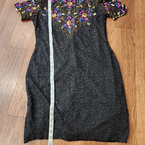 NWOT Vintage Stenay Sheath Silk Short Black Beaded Dress, Size Large Party/Gala - Picture 10 of 15